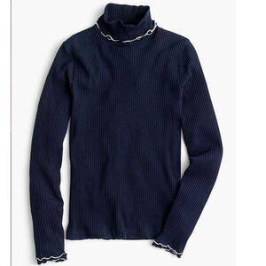 J. Crew XXS Contrast Top Blue Ribbed Knit Turtleneck Long Sleeve Pullover